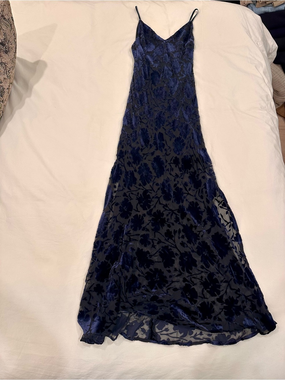 LoveShackFancy Navy and Black Burnout Velvet Slip Dress